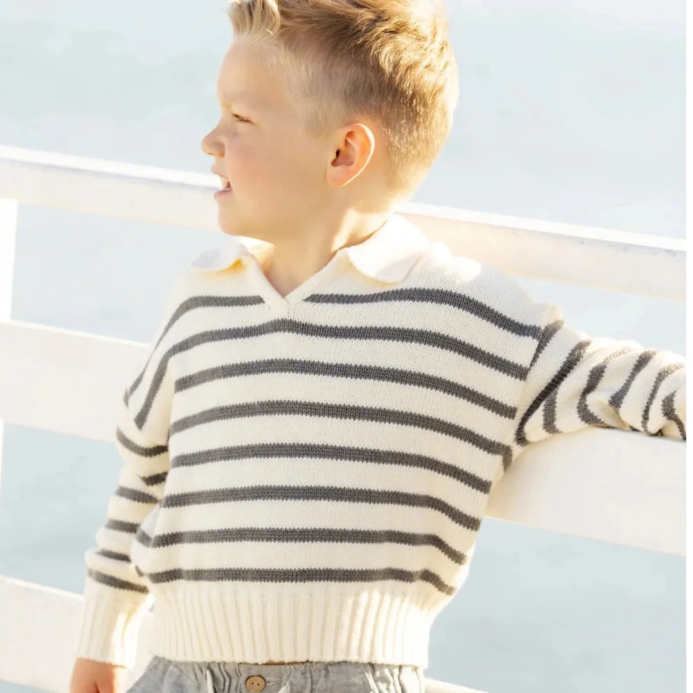 RYLEE + CRU Collard Striped Sweater girl boy - Picture 1 of 3